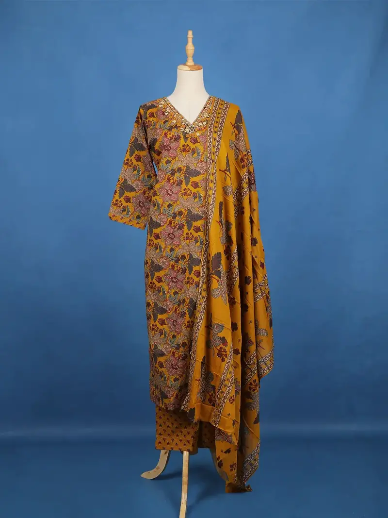 Yellow Floral Designed Cotton Salwar Suit 1