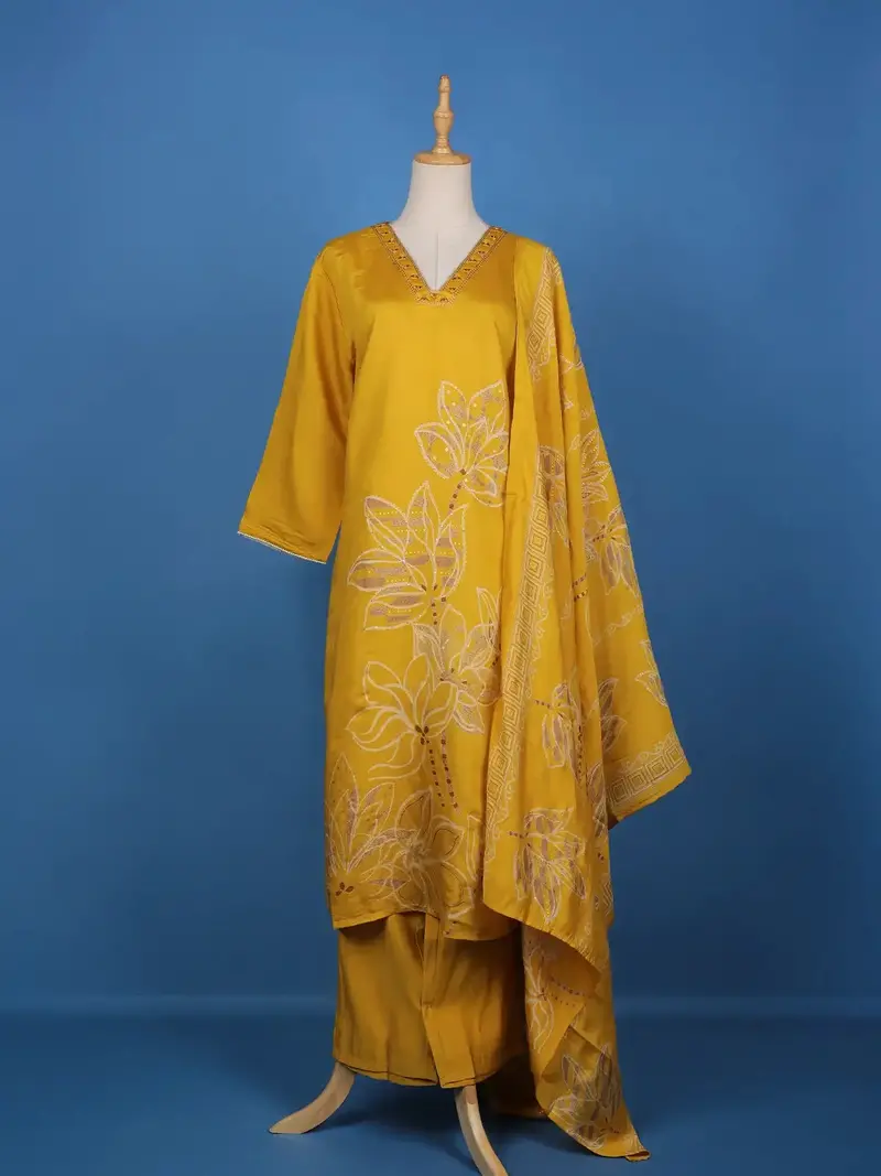 Yellow Floral Designed Cotton Salwar Suit 1