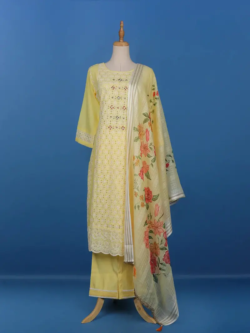 Yellow Floral Designed Cotton Salwar Suit 1