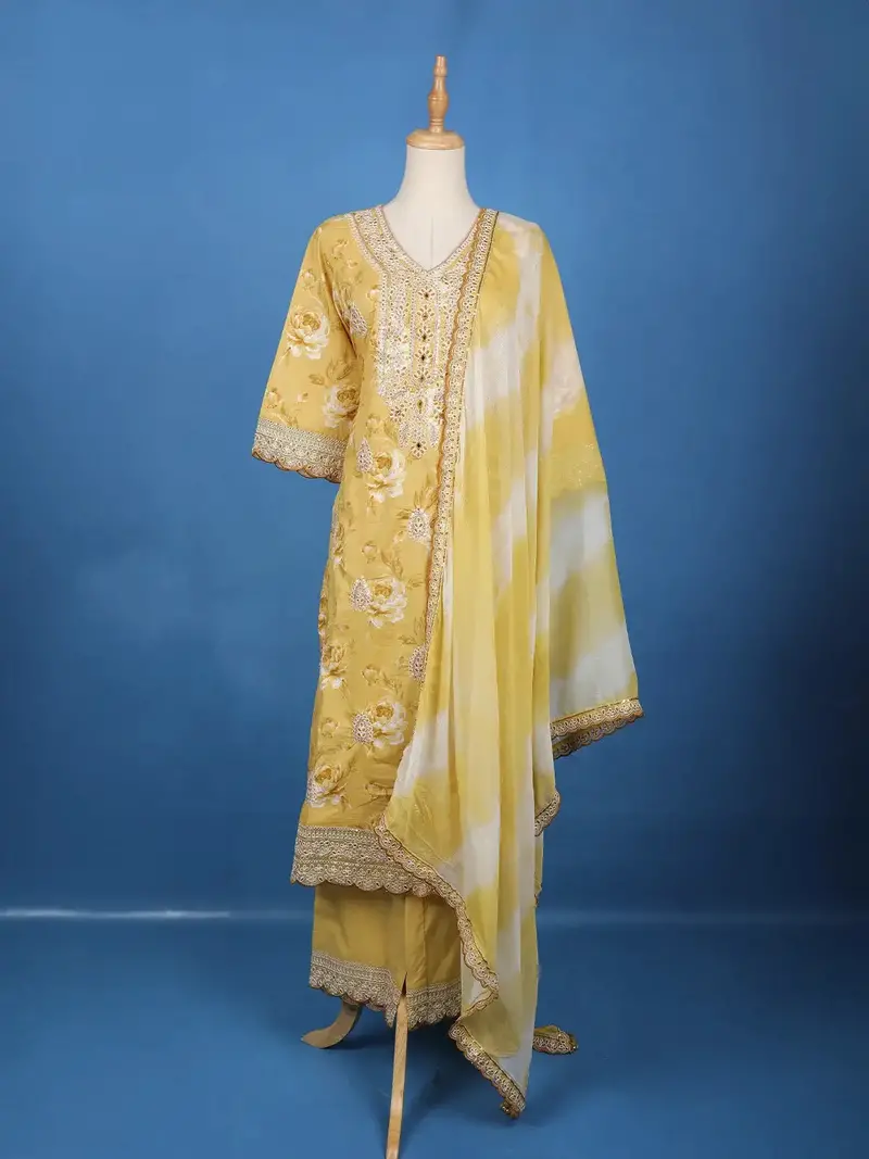 Yellow Floral Designed Cotton Salwar Suit 1