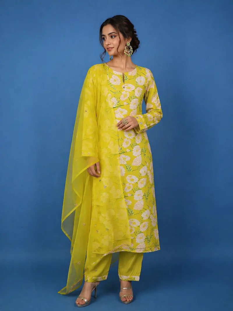 Yellow Floral Designed Cotton Salwar Suit 1