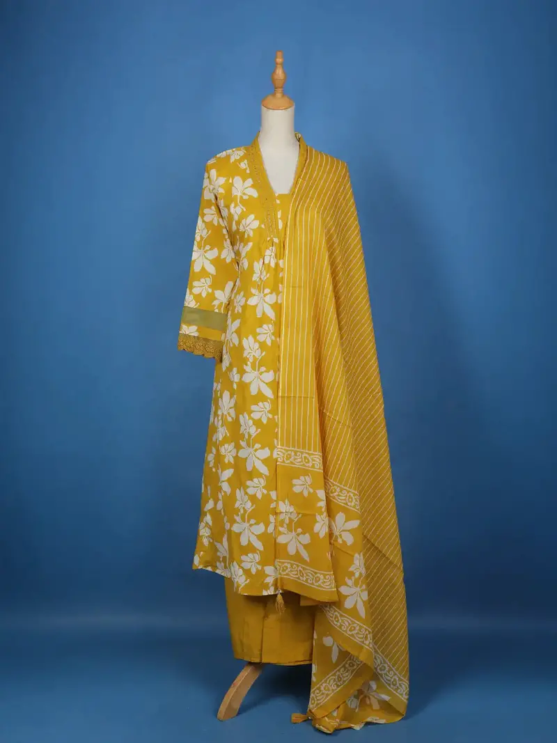 Yellow Floral Designed Cotton Salwar Suit 1