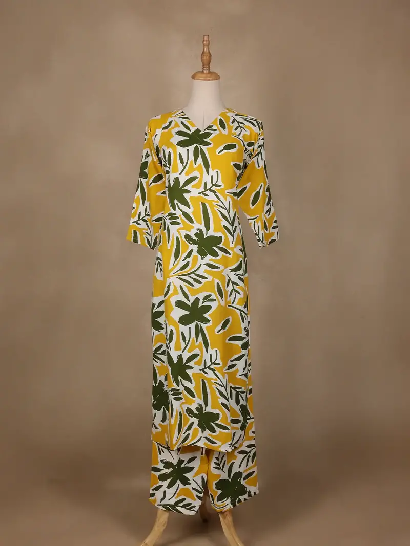 Yellow Floral Designed Cotton Salwar Suit 1