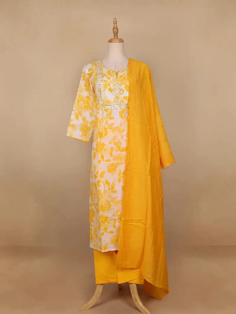 Yellow Floral Designed Cotton Salwar Suit 1