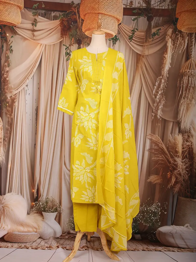 Yellow Floral Designed Cotton Salwar Suit 1