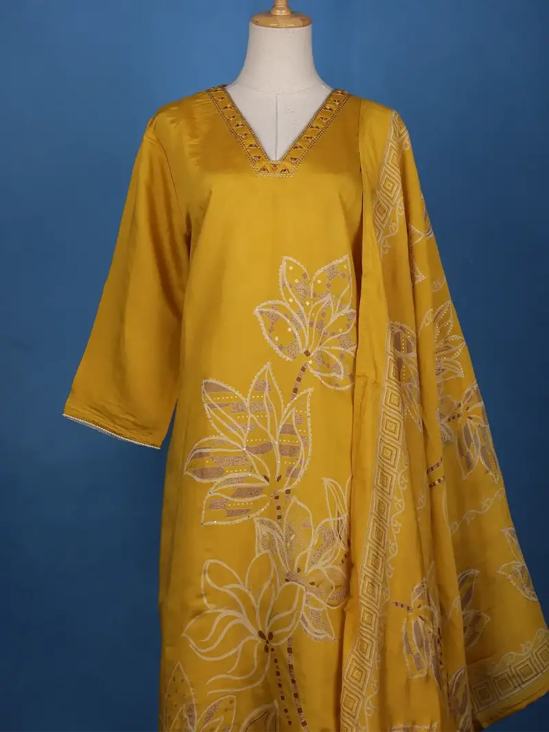 Yellow Floral Designed Cotton Salwar Suit 2