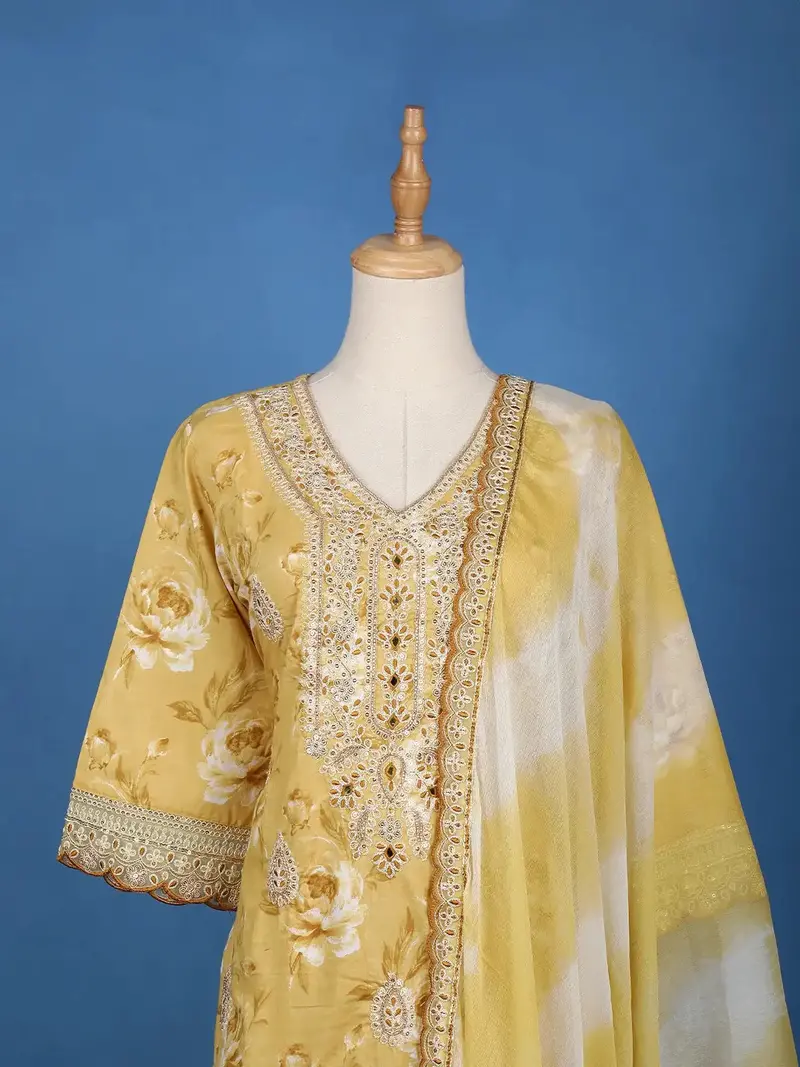 Yellow Floral Designed Cotton Salwar Suit 2