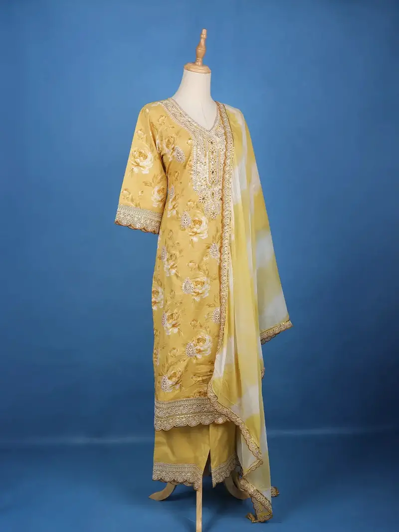 Yellow Floral Designed Cotton Salwar Suit 3