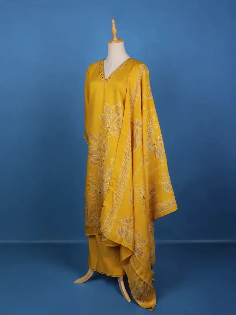 Yellow Floral Designed Cotton Salwar Suit 3