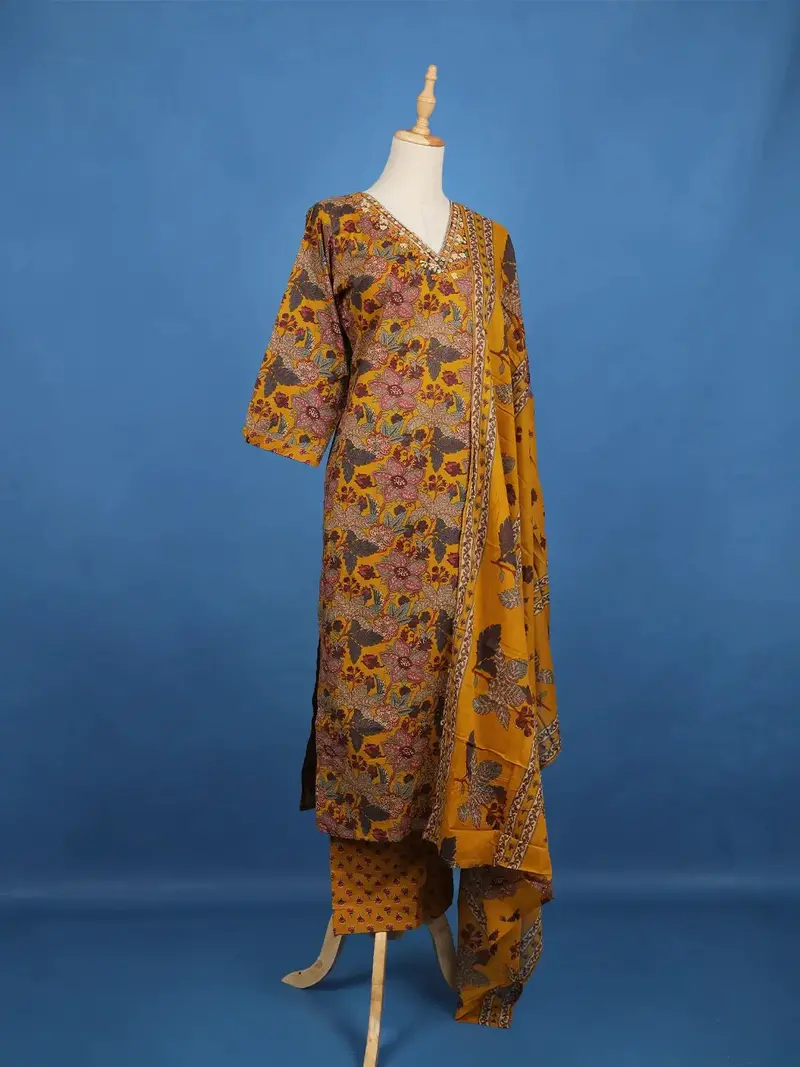 Yellow Floral Designed Cotton Salwar Suit 4