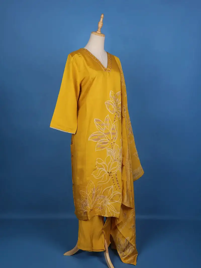 Yellow Floral Designed Cotton Salwar Suit 4