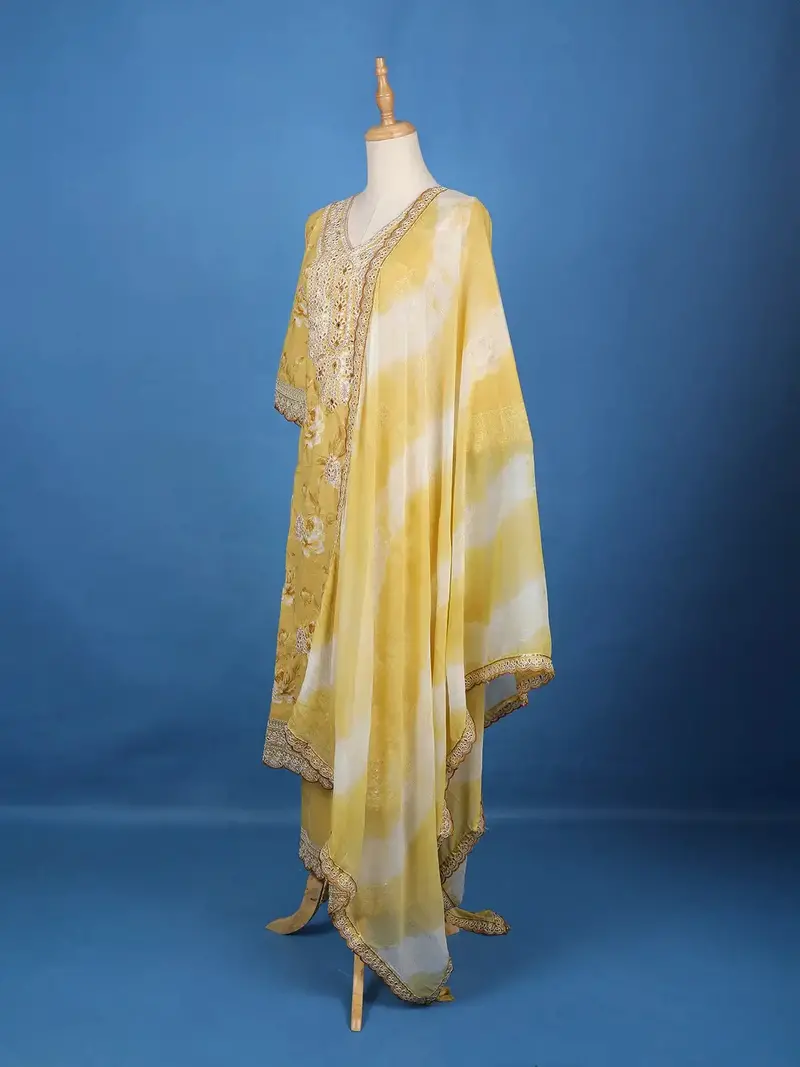 Yellow Floral Designed Cotton Salwar Suit 4