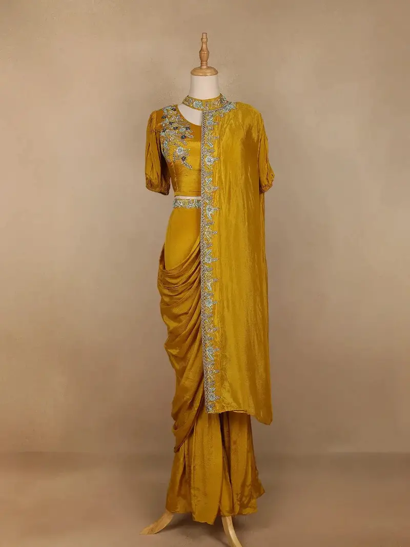Yellow Floral Designed Crepe Sharara Salwar Suit 1