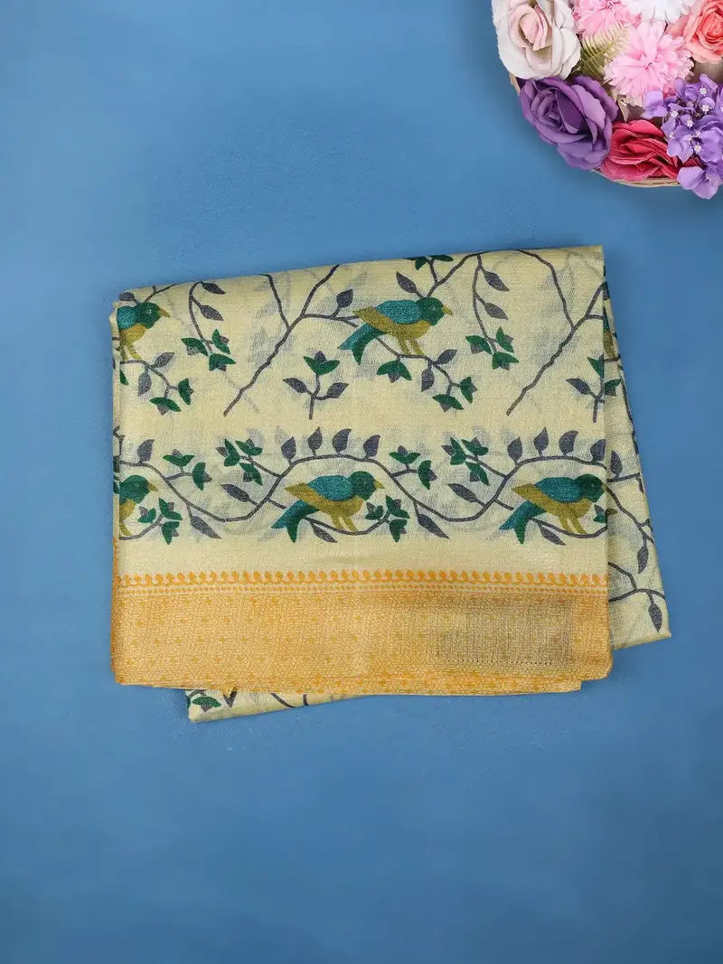 Yellow Floral Designed Fancy Cotton Saree 1