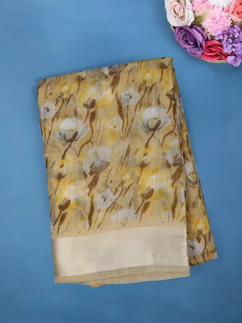 Yellow Floral Designed Fancy Cotton Saree 1