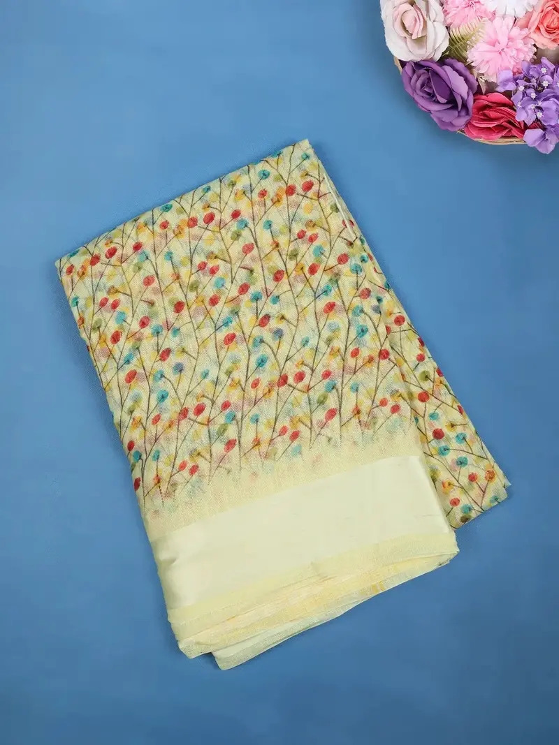 Yellow Floral Designed Fancy Cotton Saree 1