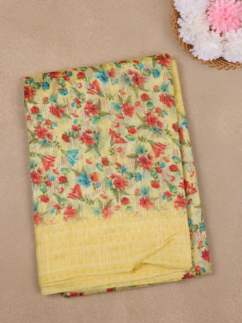 Yellow Floral Designed Fancy Cotton Saree 1