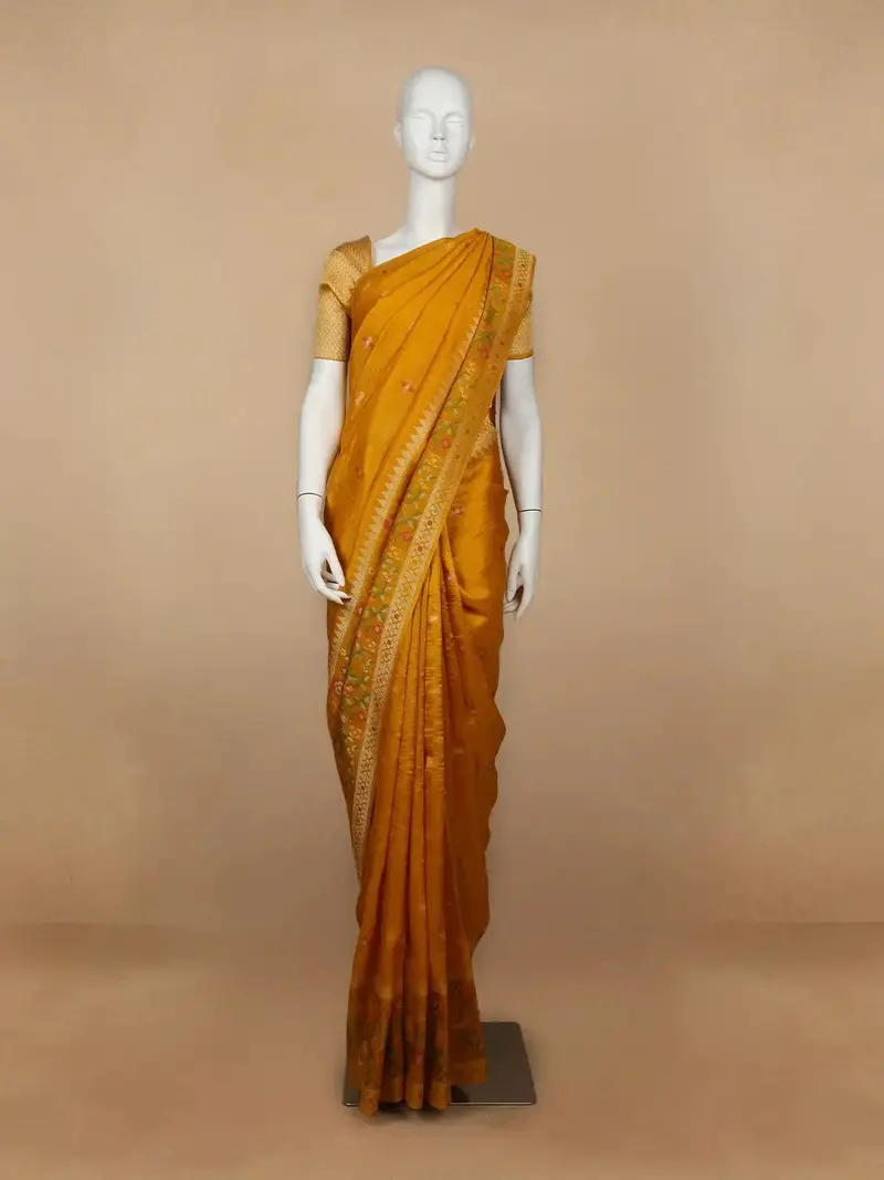 Yellow Floral Designed Raw Silk Saree 1
