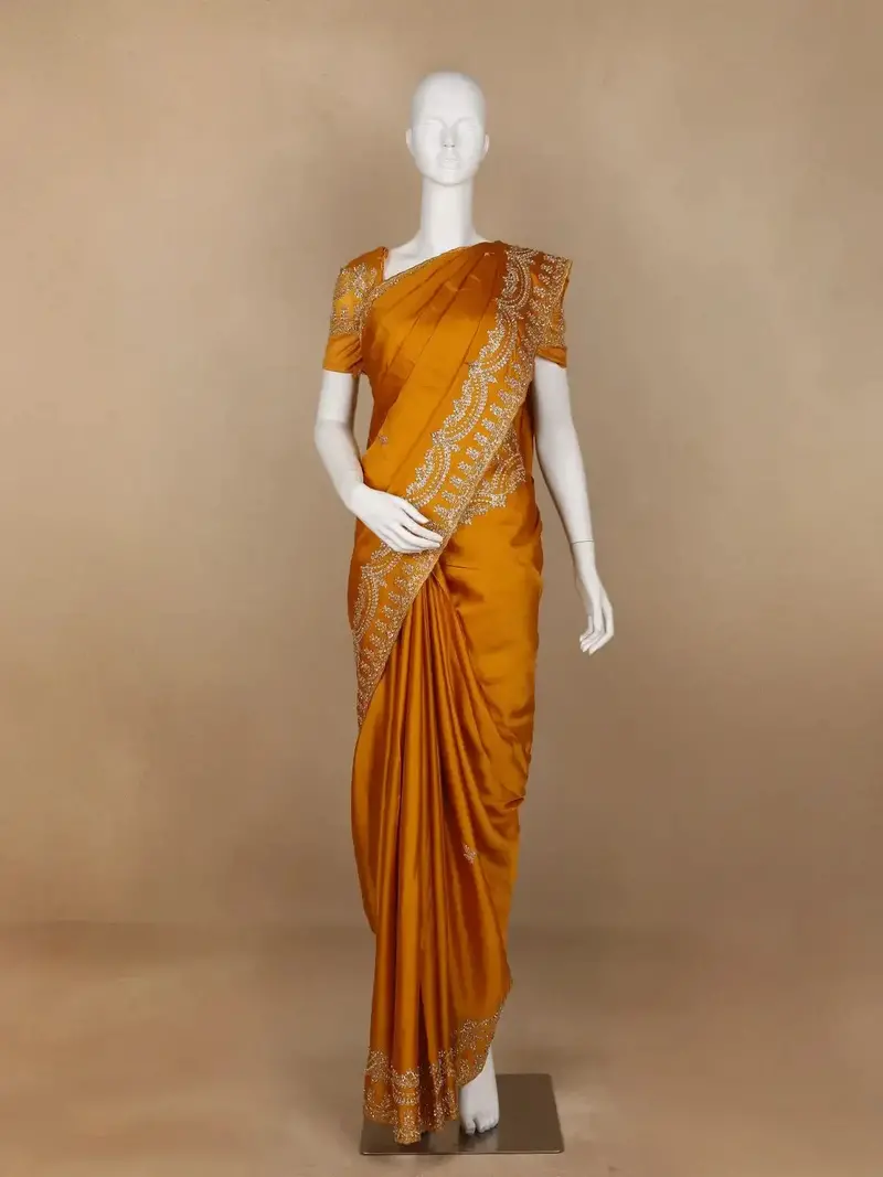 Yellow Floral Designed Satin Fancy Saree 1
