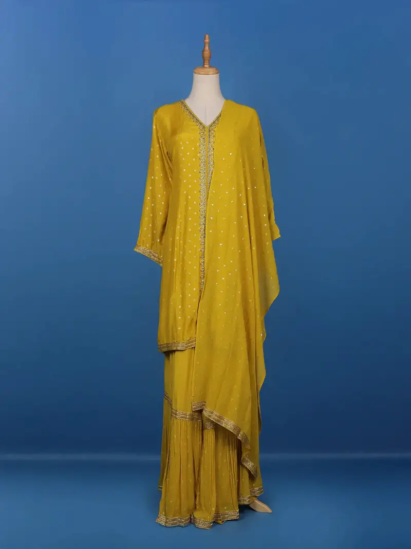 Yellow Floral Designed Semi Silk Salwar Suit 1