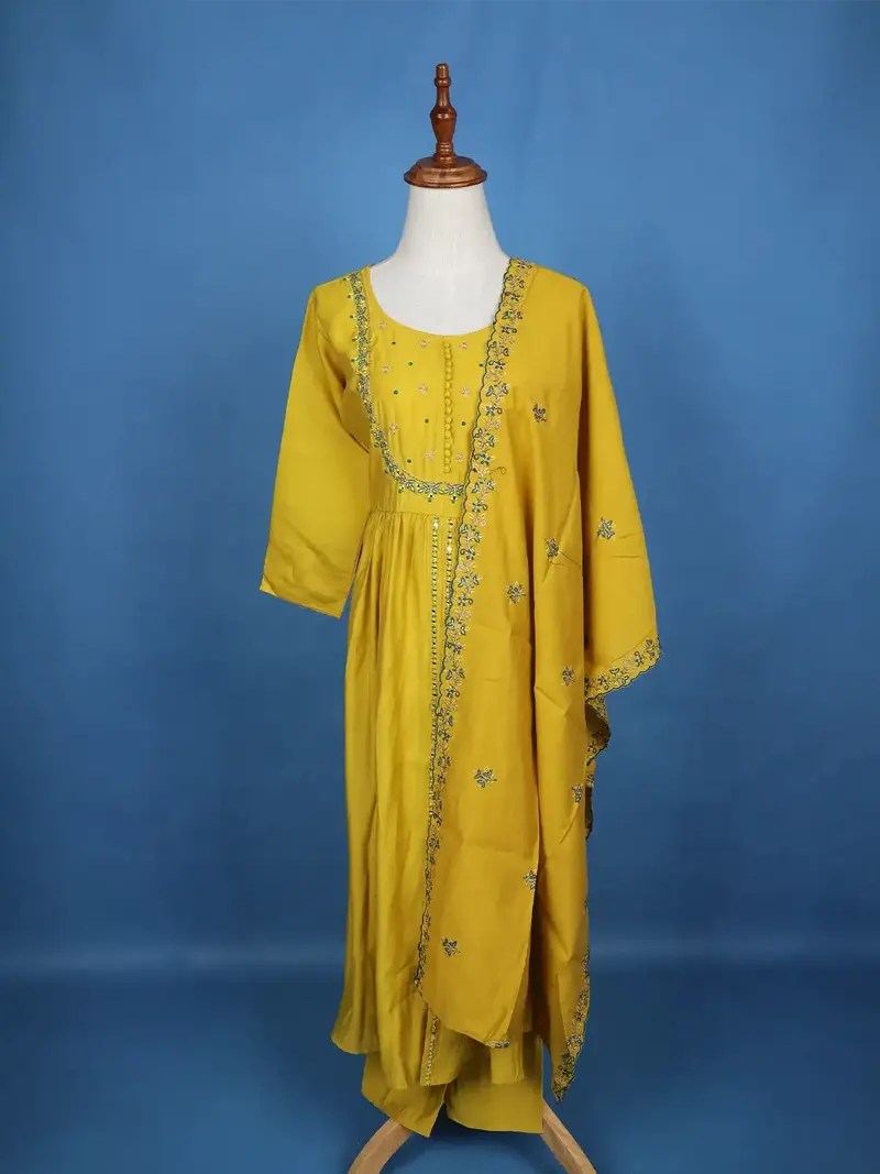 Yellow Floral Designed Semi Silk Salwar Suit 1