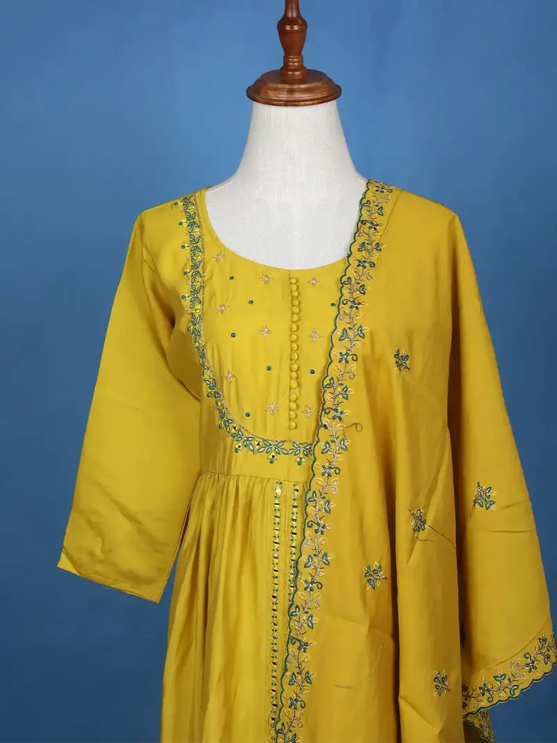 Yellow Floral Designed Semi Silk Salwar Suit 2