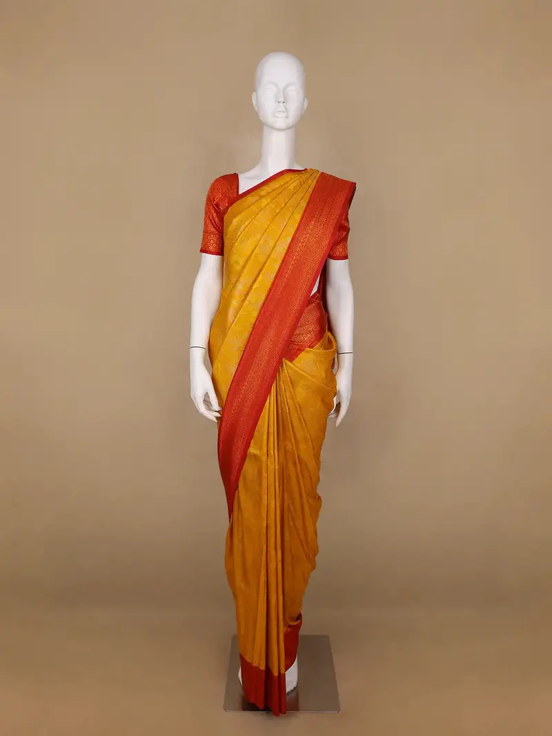 Yellow Floral Designed Semi Silk Saree 1