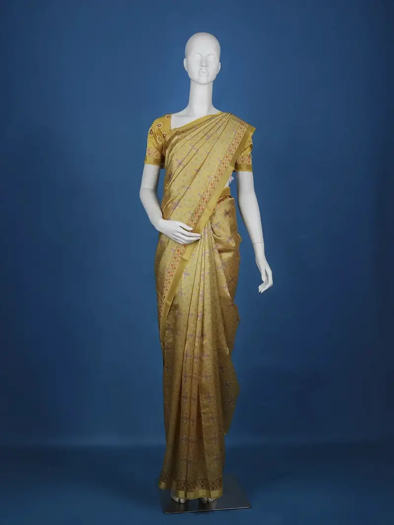 Yellow Floral Designed Semi Silk Saree 1