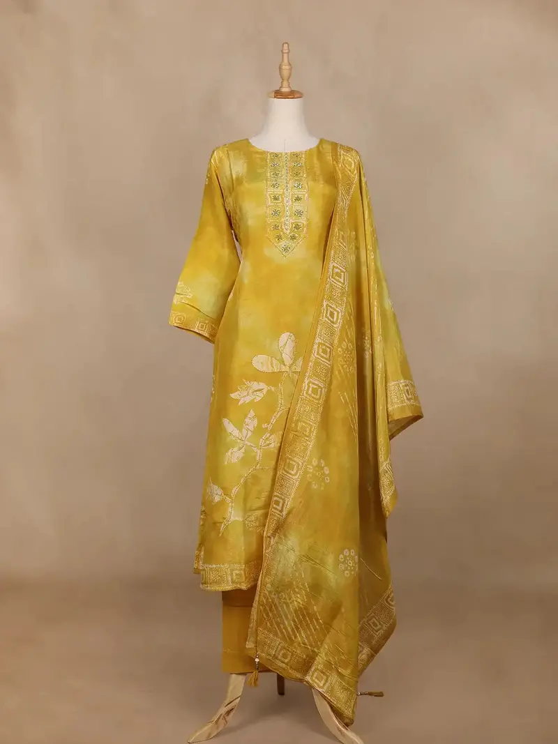 Yellow Floral Designed Tissue Organza Salwar Suit 1