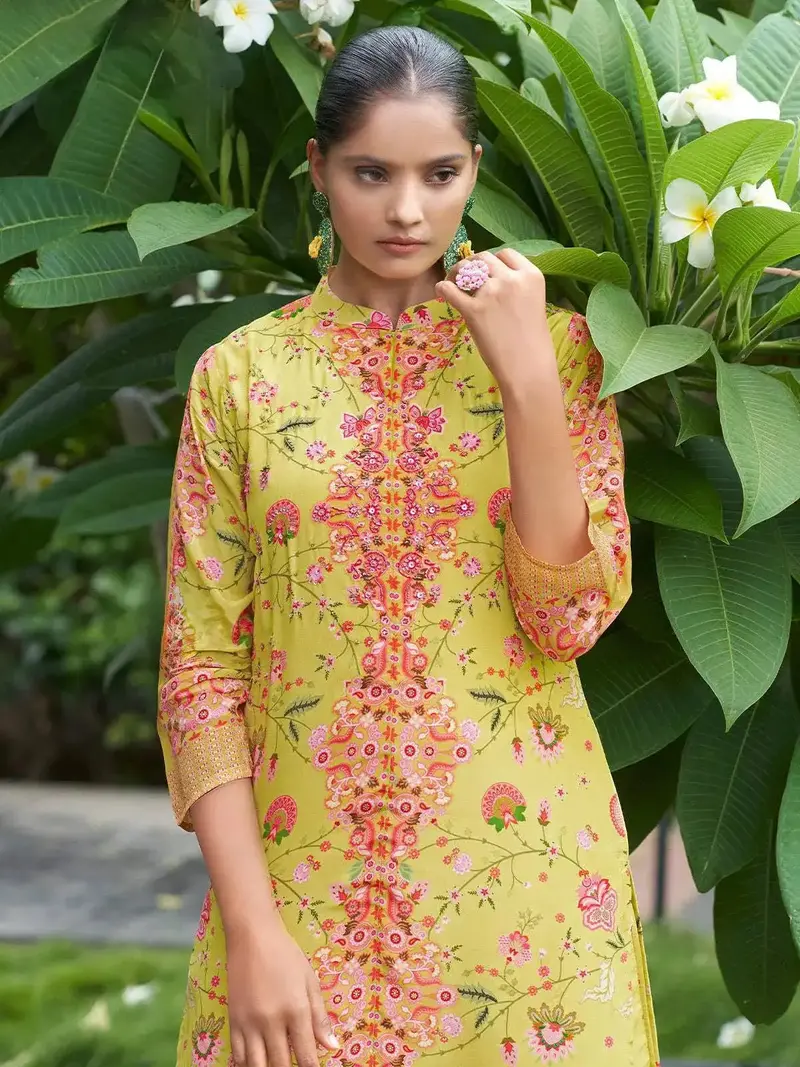 Yellow Floral Embroidered Crepe Palazzo Salwar Suit For Women 2