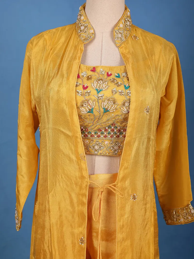 Yellow Floral Embroidered Design Georgette Palazzo Suit 2