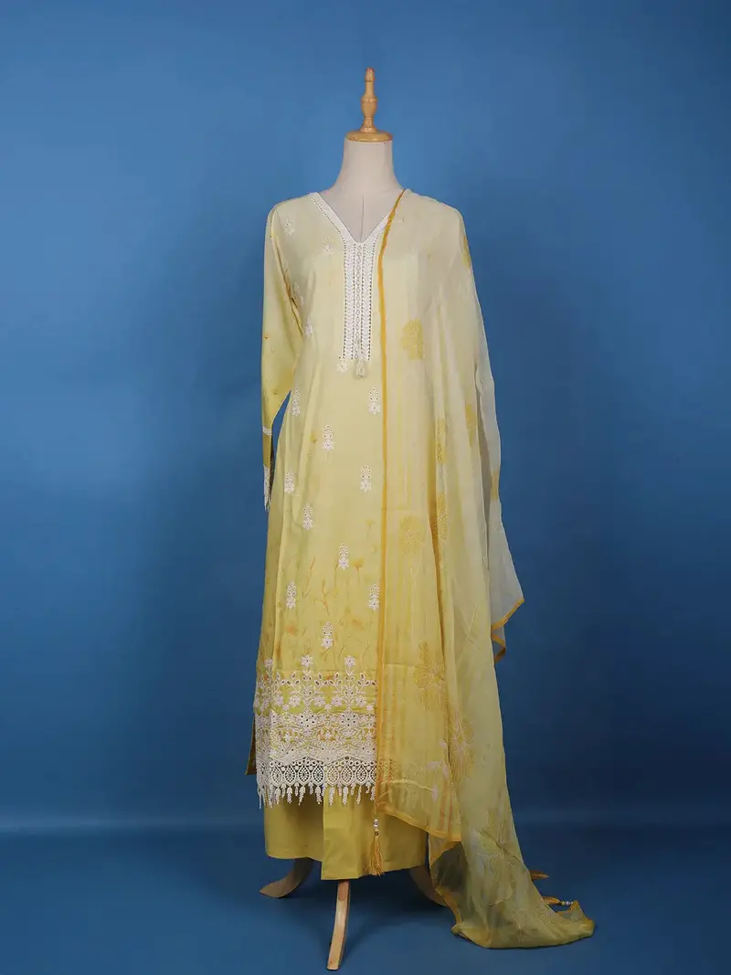 Yellow Floral Embroidery Cotton Salwar Suit 1