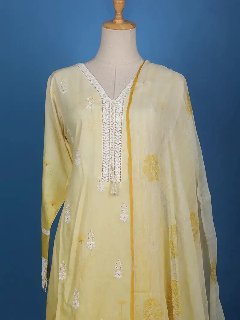 Yellow Floral Embroidery Cotton Salwar Suit 2