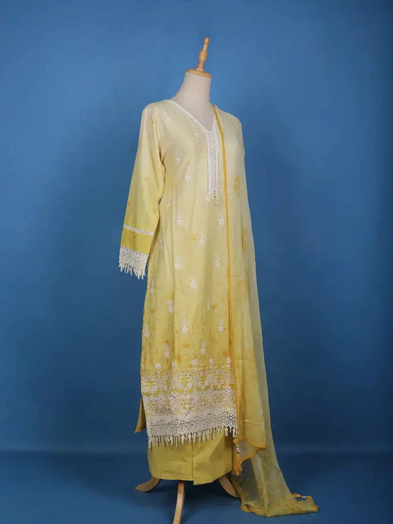 Yellow Floral Embroidery Cotton Salwar Suit 3