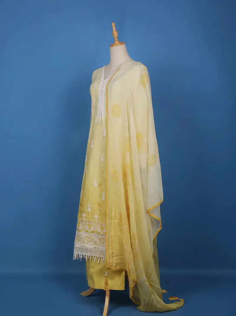 Yellow Floral Embroidery Cotton Salwar Suit 4