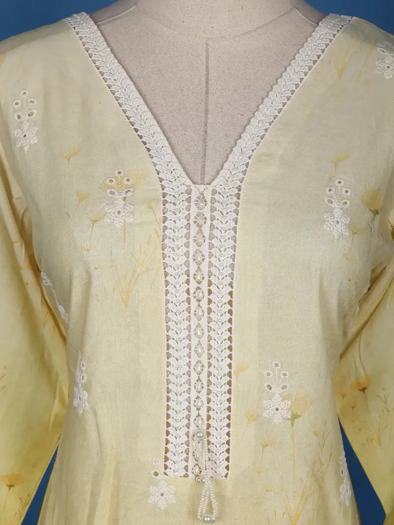 Yellow Floral Embroidery Cotton Salwar Suit 5