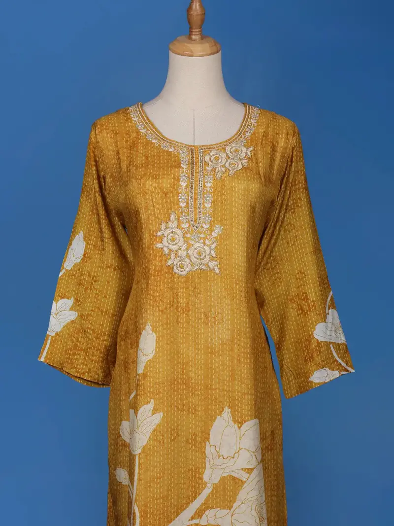 Yellow Floral Printed Cotton Kurti 2