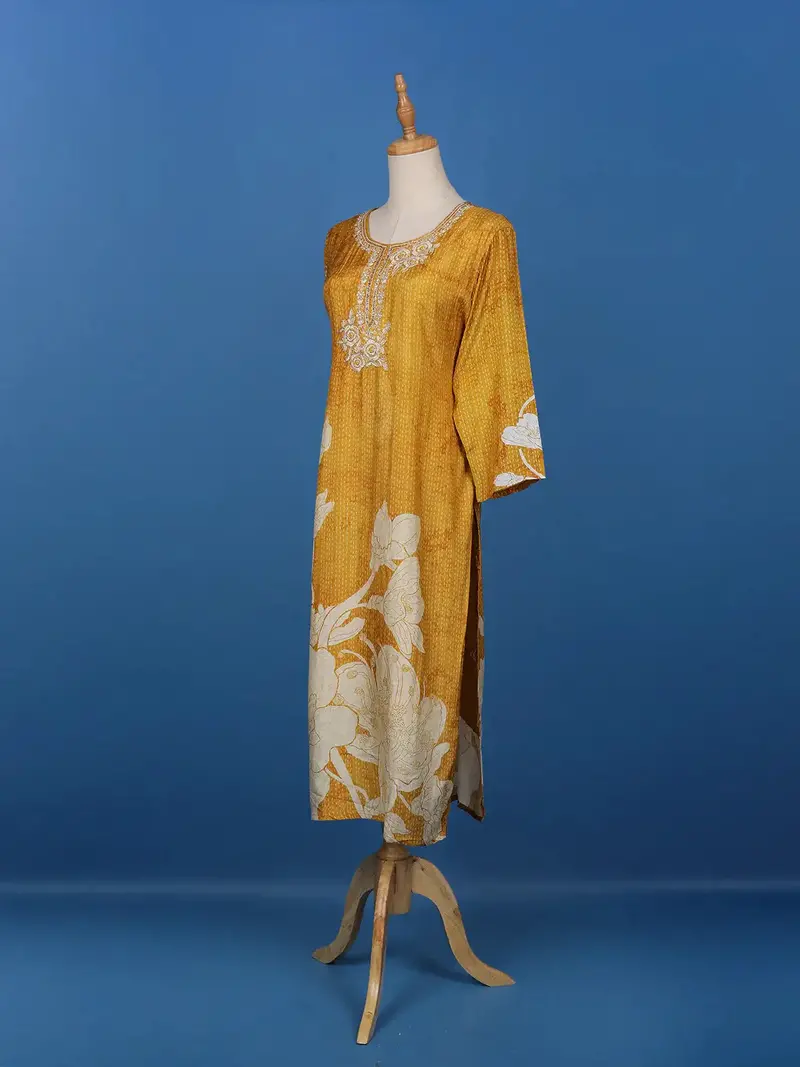 Yellow Floral Printed Cotton Kurti 3