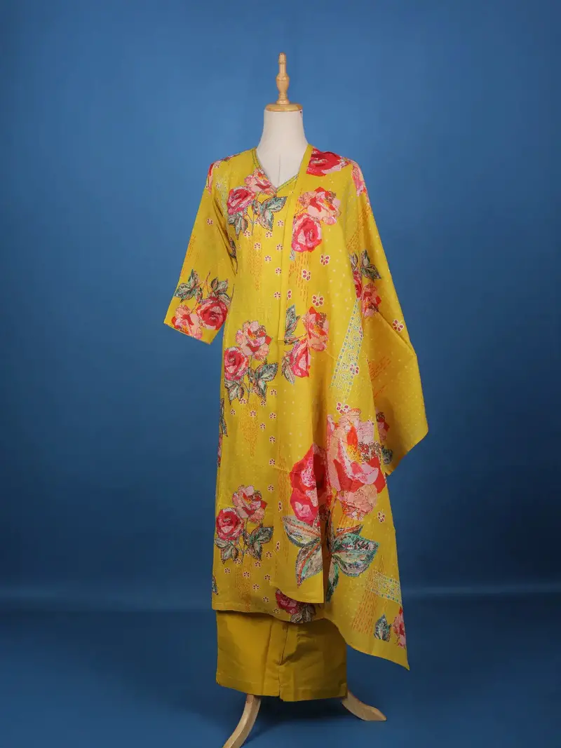 Yellow Floral Printed Cotton Salwar Suit 1