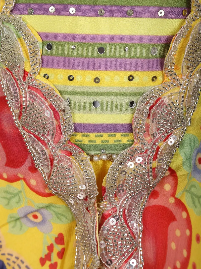 Yellow Floral Printed Design Georgette Kids Palazzo Suit With Kids Potli Bag 8