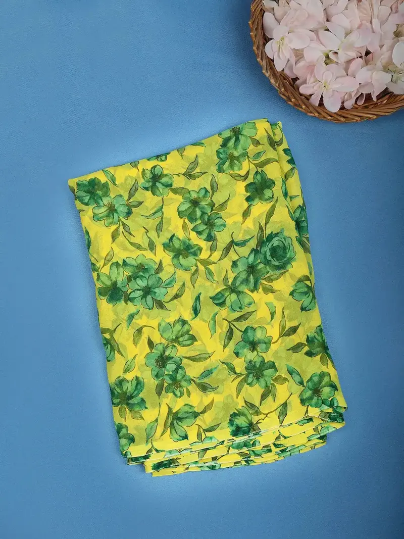 Yellow Floral Printed Georgette Saree 1