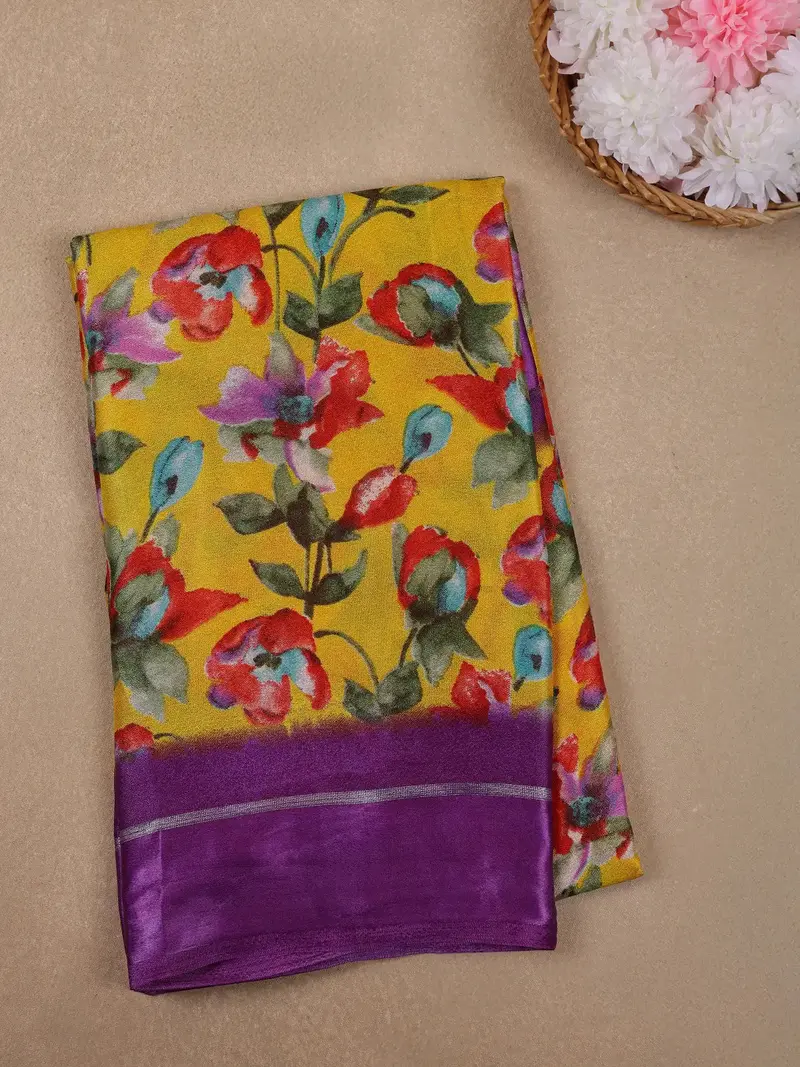 Yellow Floral Prints Fancy Georgette Saree 1