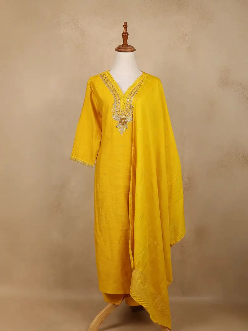 Yellow Floral Sequins Design Cotton Salwar Suit 1