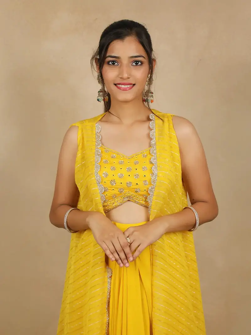 Yellow Floral Sequins Embroidered Chiffon Skirt Top 2