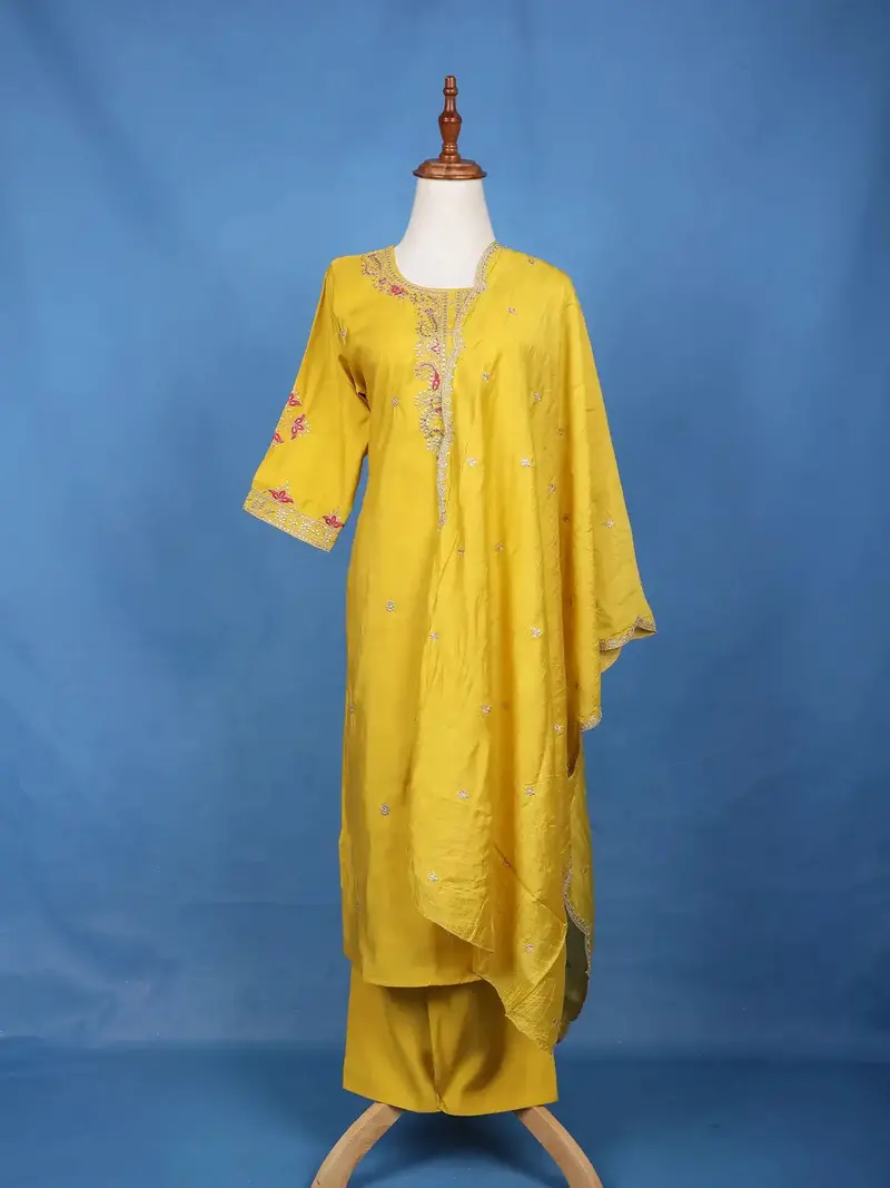Yellow Floral Sequins Embroidered Georgette Salwar Suit 1