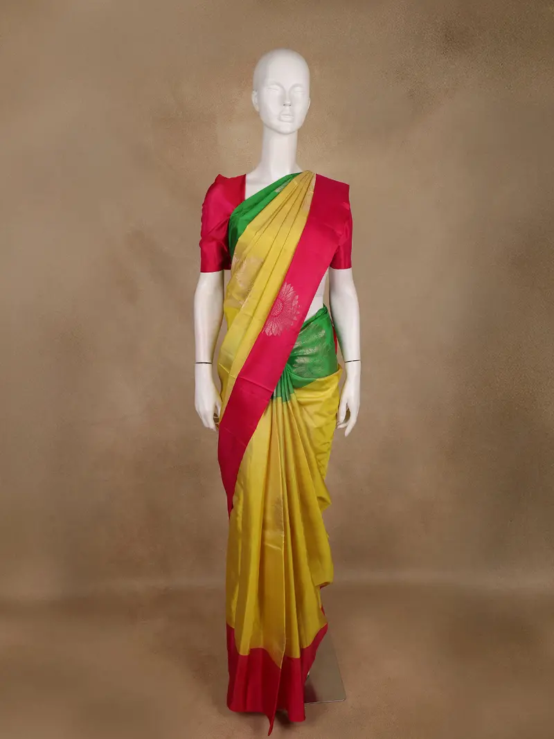 Yellow Floral Woven Design Kanchipuram Silk Saree 1