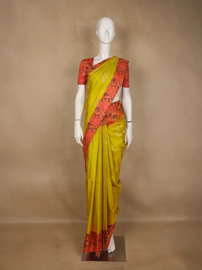 Yellow Floral Woven Pure Kanchipuram Silk Saree 1