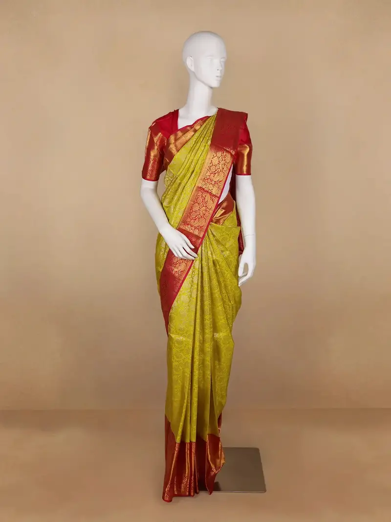 Yellow Floral Woven Pure Kanchipuram Silk Saree 1