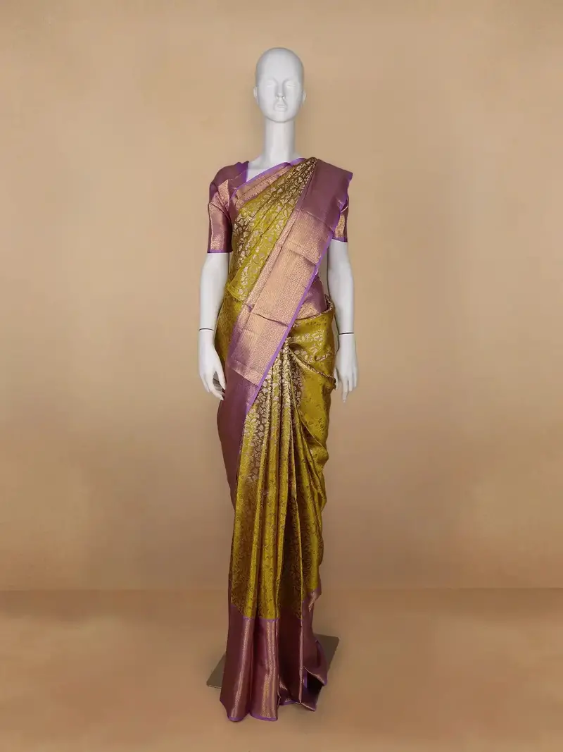 Yellow Floral Woven Pure Kanchipuram Silk Saree 1
