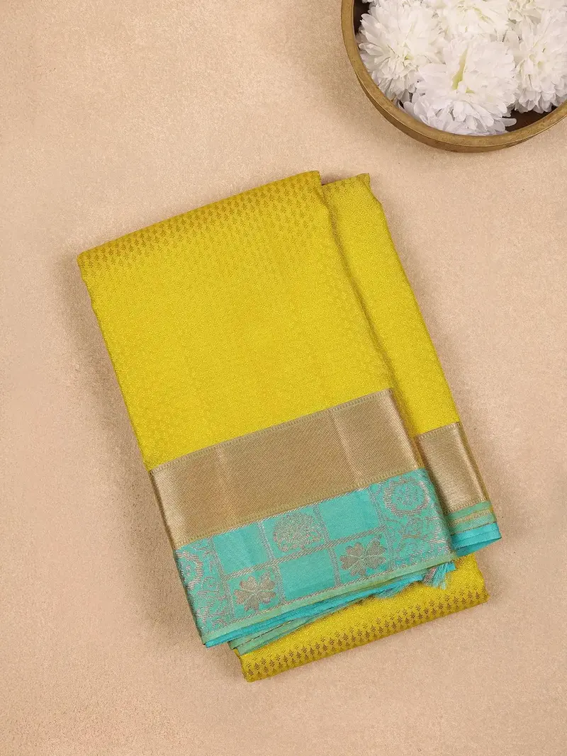Yellow Floral Woven Pure Kanchipuram Silk Saree 1